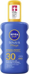 NIVEA SUN Schutz & Pflege Sonnenspray LSF 30, wasserfestes Sonnencreme Spray mit Vitamin C & Hyaluron (200 ml) PRIME SPARABO